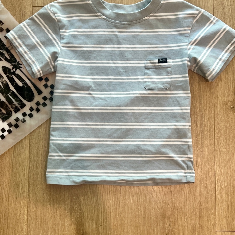 Binky Bro Short Sleeve Stripe Pocket Tee - Light Blue & White - Picture 2 of 4